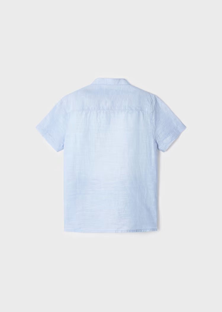 Camicia in lino manica corta coreana bambino Mayoral celeste - ErreGiModaBimbo