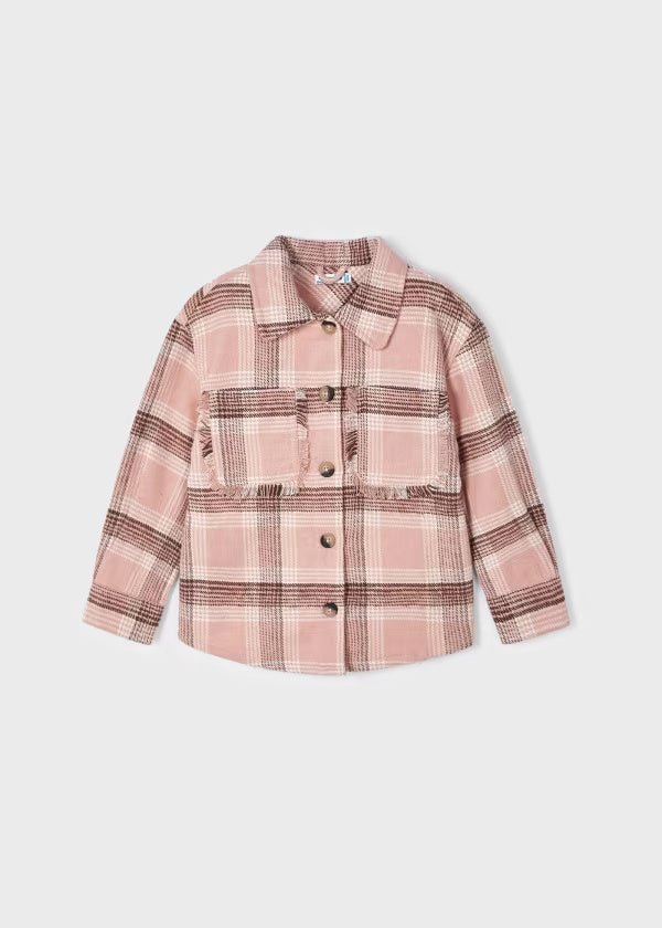 Camicia Overshirt stampata bambina Mayoral rosa quadri - ErreGiModaBimbo
