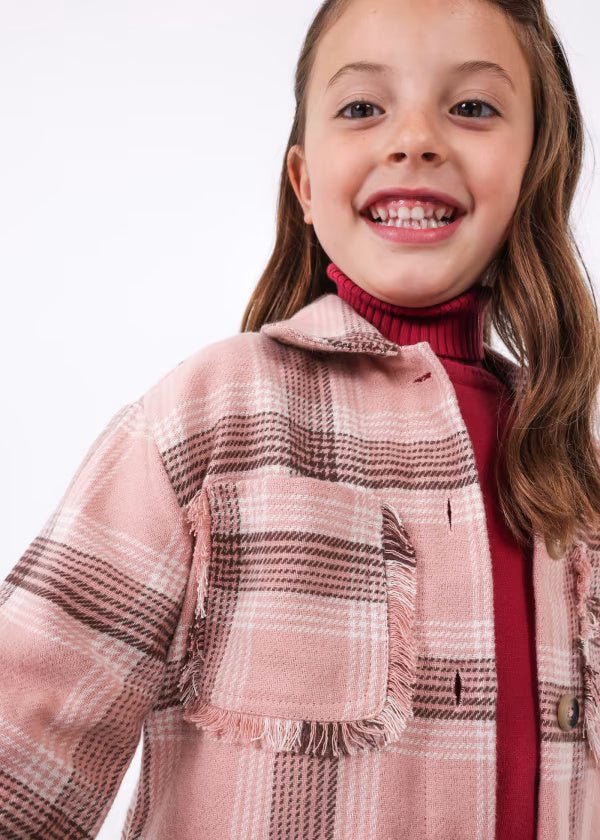 Camicia Overshirt stampata bambina Mayoral rosa quadri - ErreGiModaBimbo