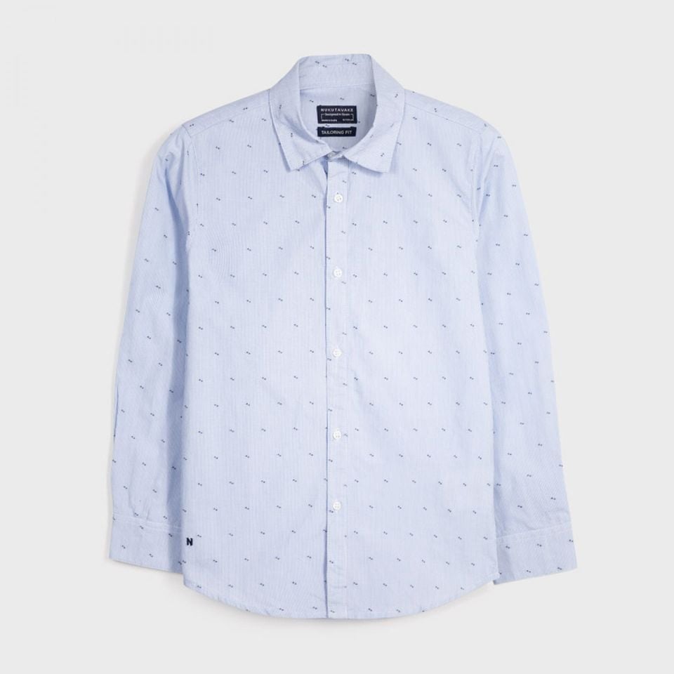 Camicia ragazzo Mayoral azzurra fantasia rigata puntini - ErreGiModaBimbo