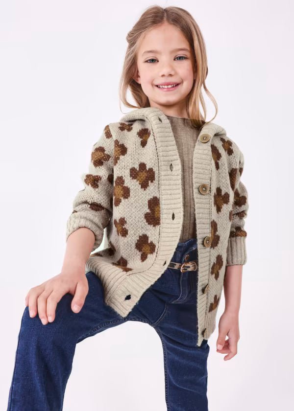 Cardigan jacquard bambina Mayoral fantasia fiori beige - ErreGiModaBimbo