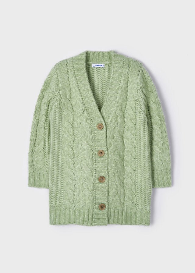 Cardigan lungo tricot bambina Mayoral trecce verde - ErreGiModaBimbo