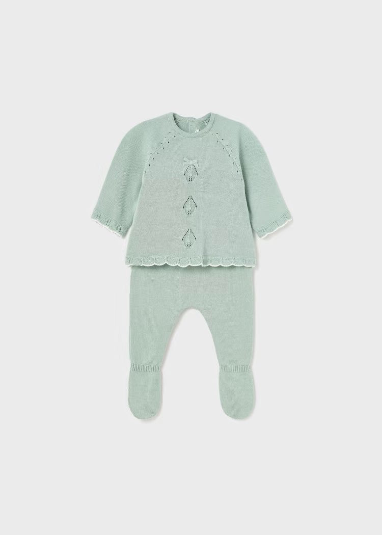 Completo 2 pezzi filo cotone neonata Mayoral Newborn verde - ErreGiModaBimbo