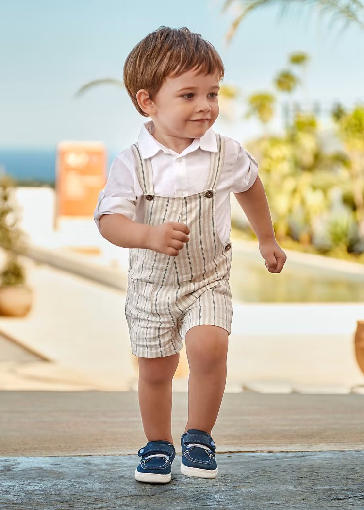 Salopette in lino neonato Mayoral fantasia righe avena - ErreGiModaBimbo