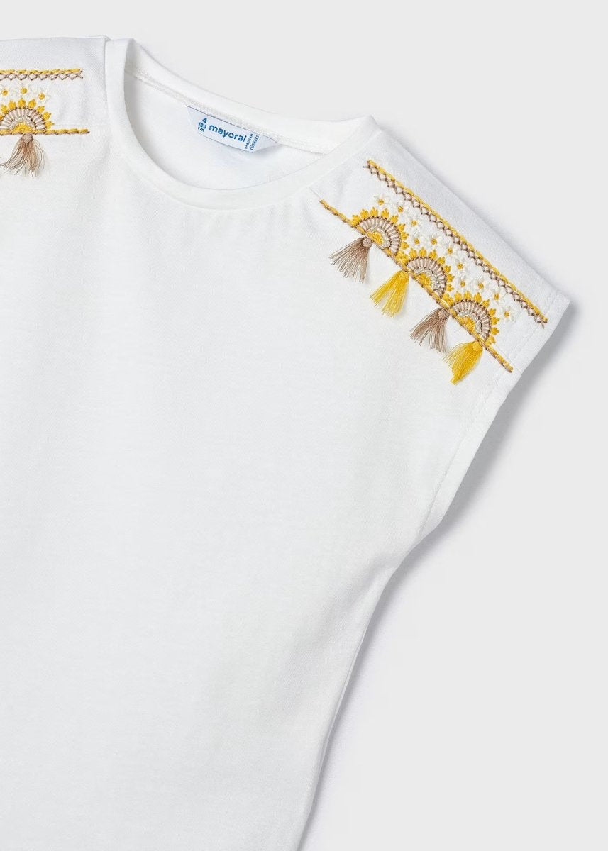 T-Shirt bianca bambina Mayoral frange gialle - ErreGiModaBimbo