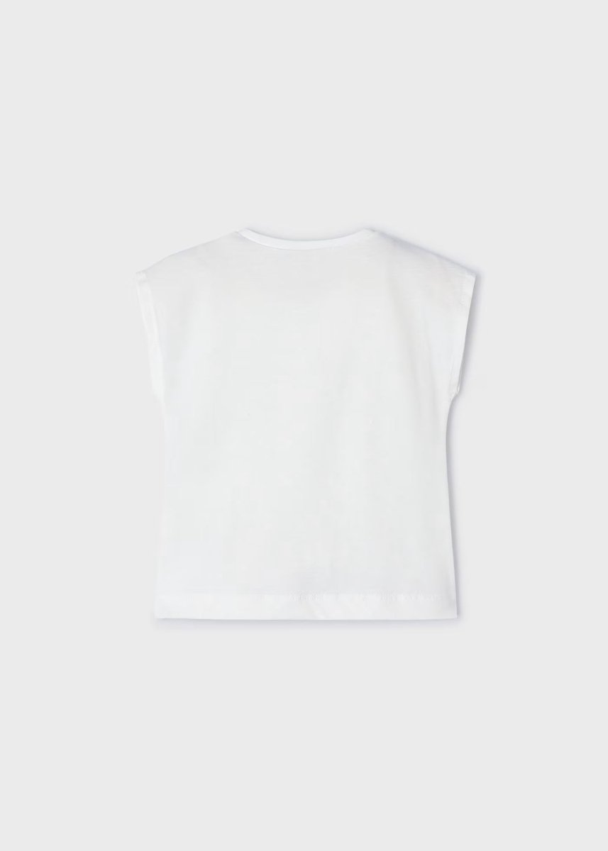 T-Shirt bianca bambina Mayoral frange gialle - ErreGiModaBimbo