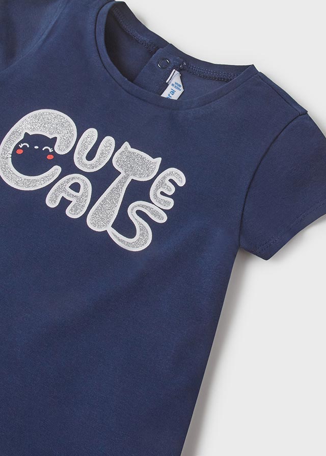 T-shirt neonata Mayoral blu stampa glitterata "Cats" - ErreGiModaBimbo