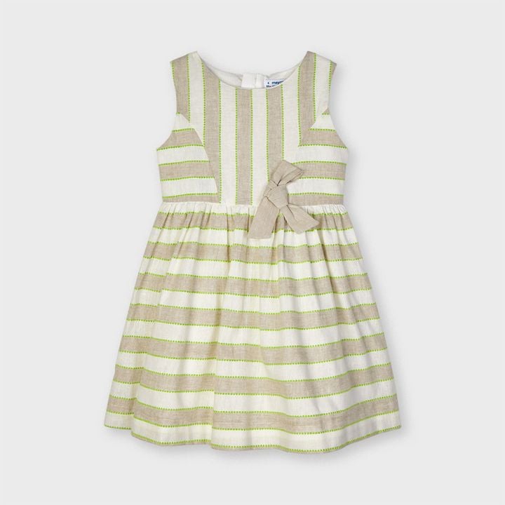 Vesito smanicato in lino bambina Mayoral righe beige e verdi - ErreGiModaBimbo