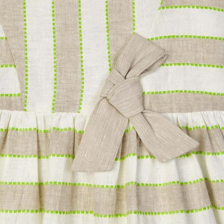 Vesito smanicato in lino bambina Mayoral righe beige e verdi - ErreGiModaBimbo