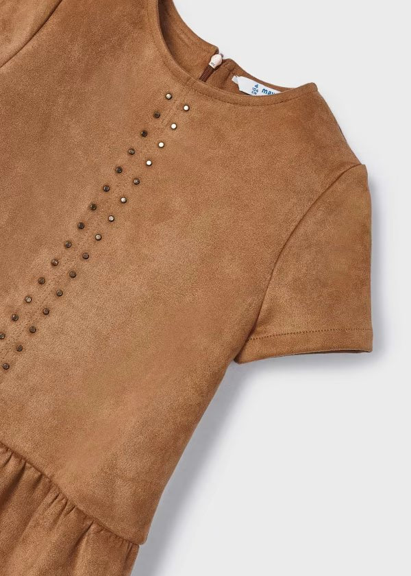 Vestito camosciato con borsetta bambina Mayoral ciniglia cannella - ErreGiModaBimbo