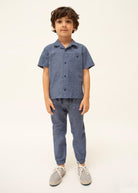 Camicia bavero manica corta lino bambino Mayoral azzurro scuro - ErreGiModaBimbo