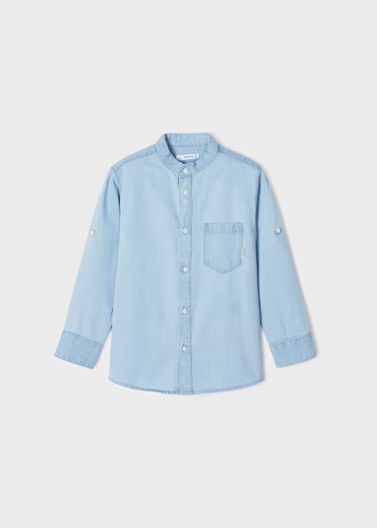 Camicia colletto coreana manica lunga bambino Mayoral jeans chiaro - ErreGiModaBimbo