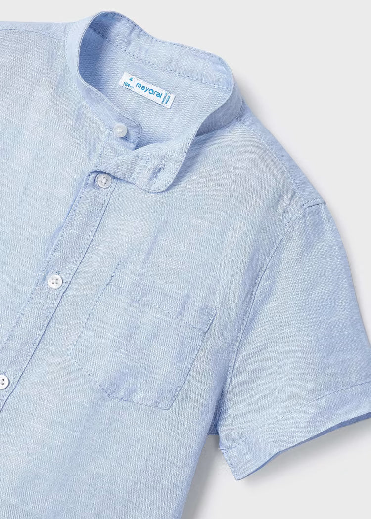 Camicia in lino manica corta coreana bambino Mayoral celeste - ErreGiModaBimbo