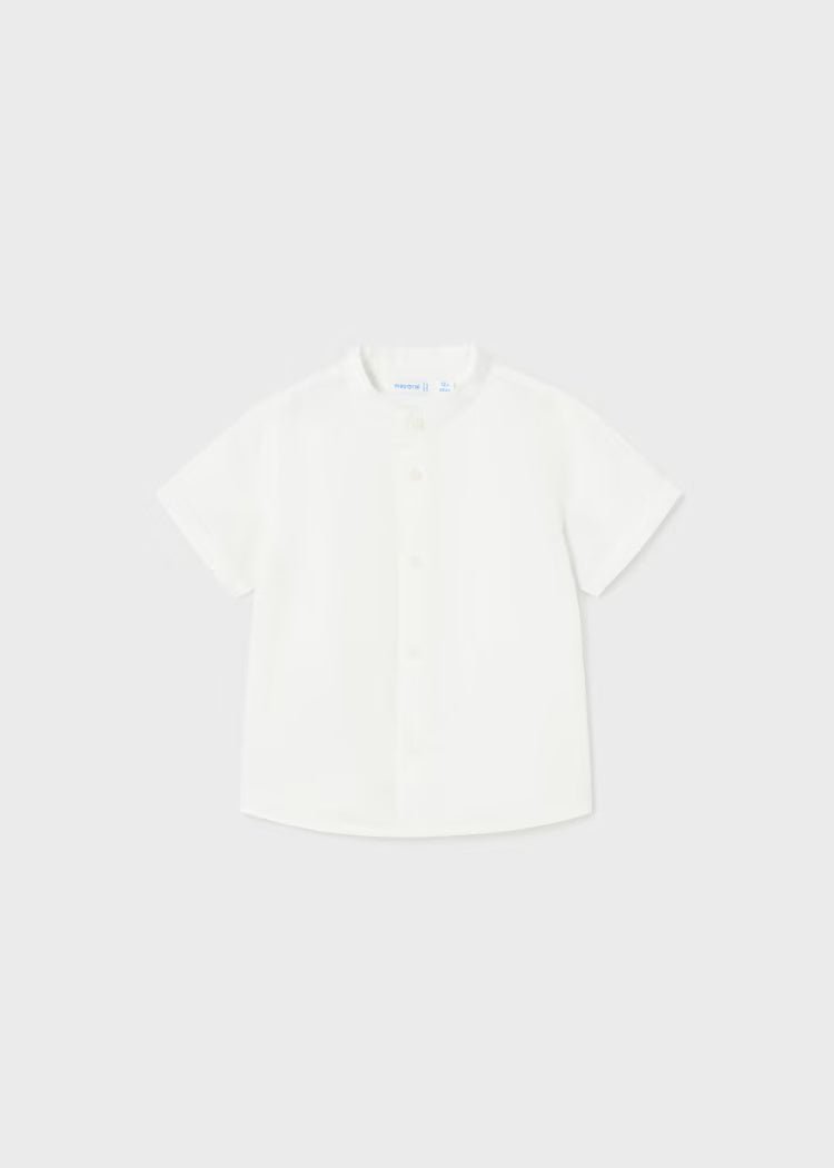Camicia manica corta ricamo colletto coreana neonato Mayoral bianco - ErreGiModaBimbo