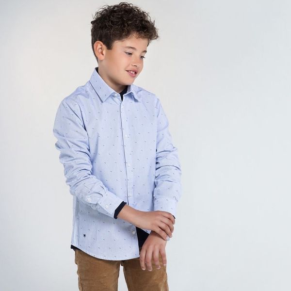 Camicia ragazzo Mayoral azzurra fantasia rigata puntini - ErreGiModaBimbo