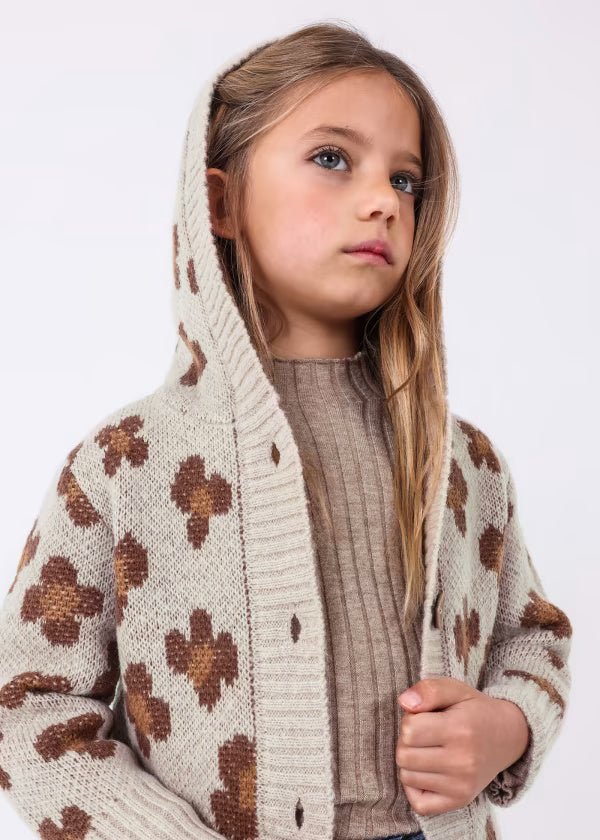 Cardigan jacquard bambina Mayoral fantasia fiori beige - ErreGiModaBimbo