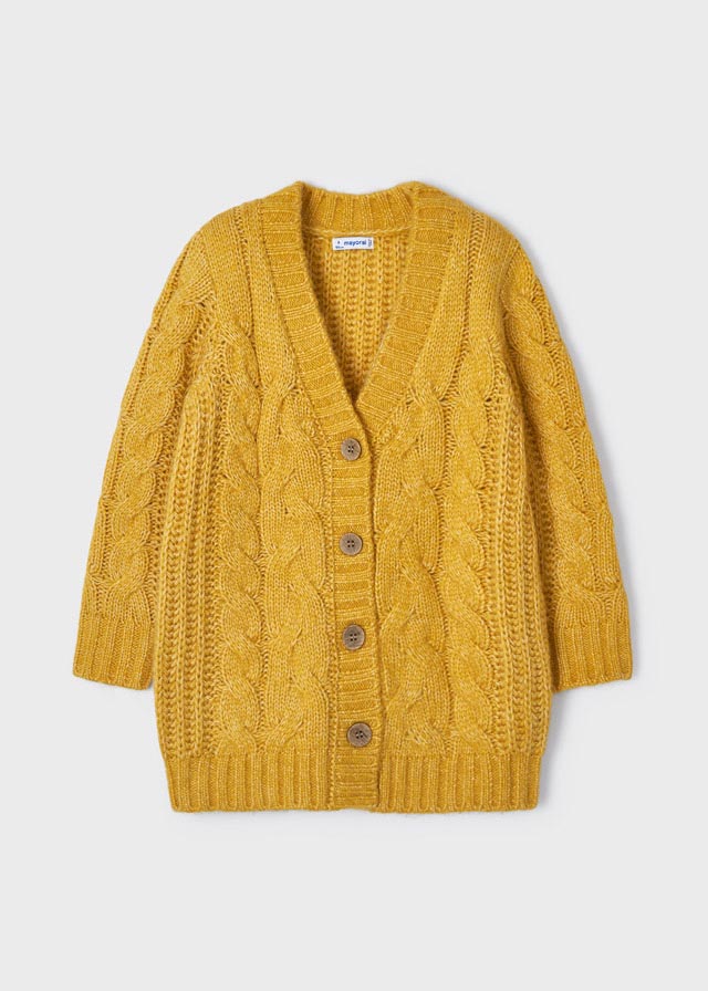 Cardigan lungo tricot bambina Mayoral trecce giallo - ErreGiModaBimbo
