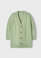 Cardigan lungo tricot bambina Mayoral trecce verde - ErreGiModaBimbo