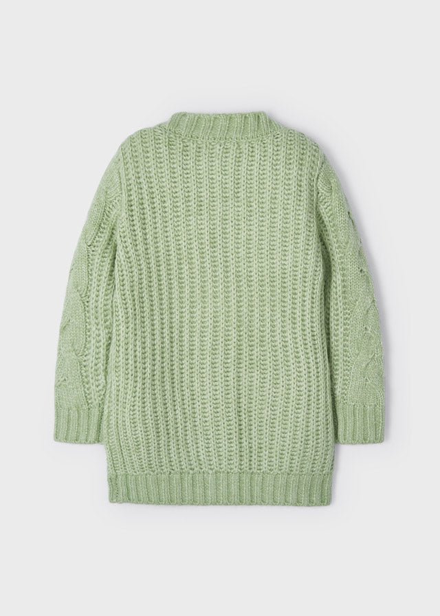 Cardigan lungo tricot bambina Mayoral trecce verde - ErreGiModaBimbo