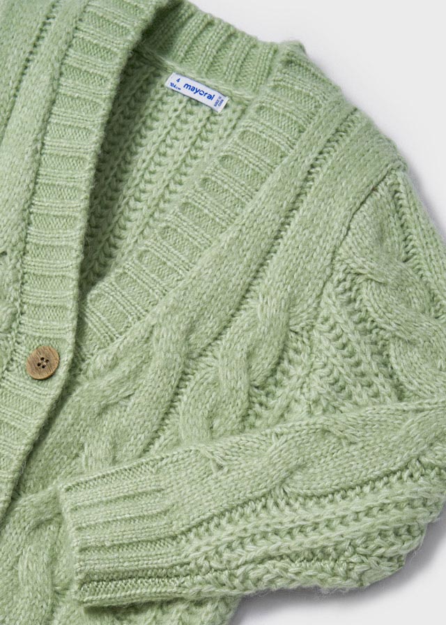 Cardigan lungo tricot bambina Mayoral trecce verde - ErreGiModaBimbo