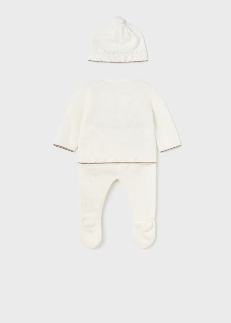 Completo 3 pezzi filo cotone neonato Mayoral Newborn panna - ErreGiModaBimbo