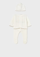 Completo 3 pezzi filo cotone neonato Mayoral Newborn panna - ErreGiModaBimbo