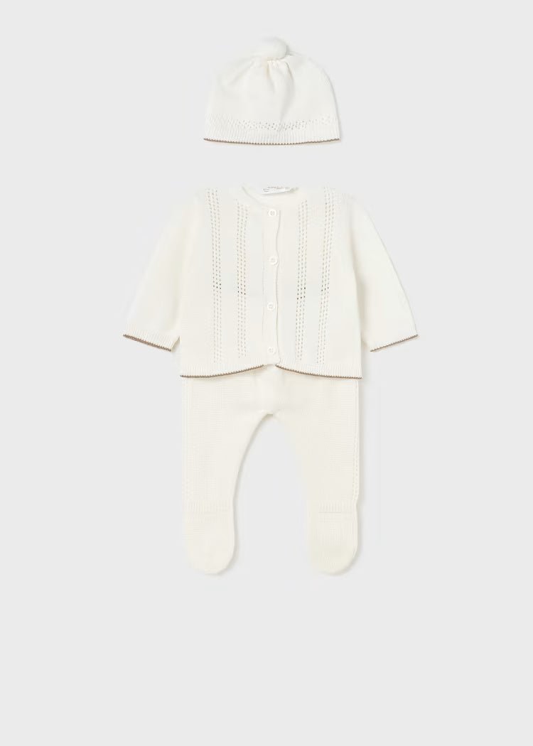 Completo 3 pezzi filo cotone neonato Mayoral Newborn panna - ErreGiModaBimbo