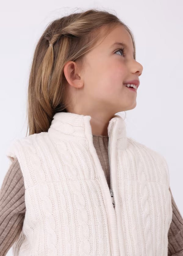 Gilet cerniera tricot intrecciato panna bambina Mayoral - ErreGiModaBimbo