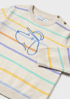 Maglione resco cotone neonato Mayoral beige righe riacamata - ErreGiModaBimbo