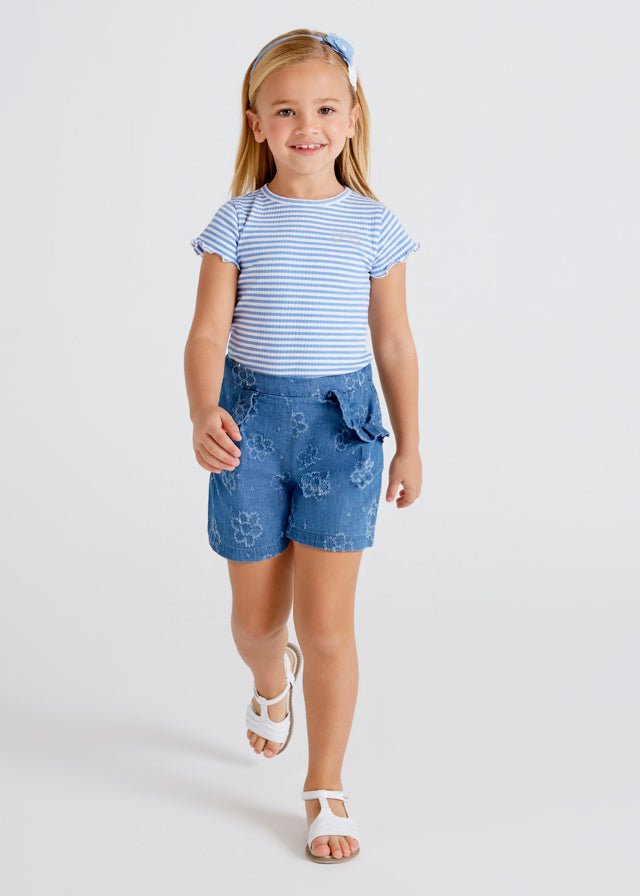 Pantaloncino jeans bambina Mayoral flower - ErreGiModaBimbo