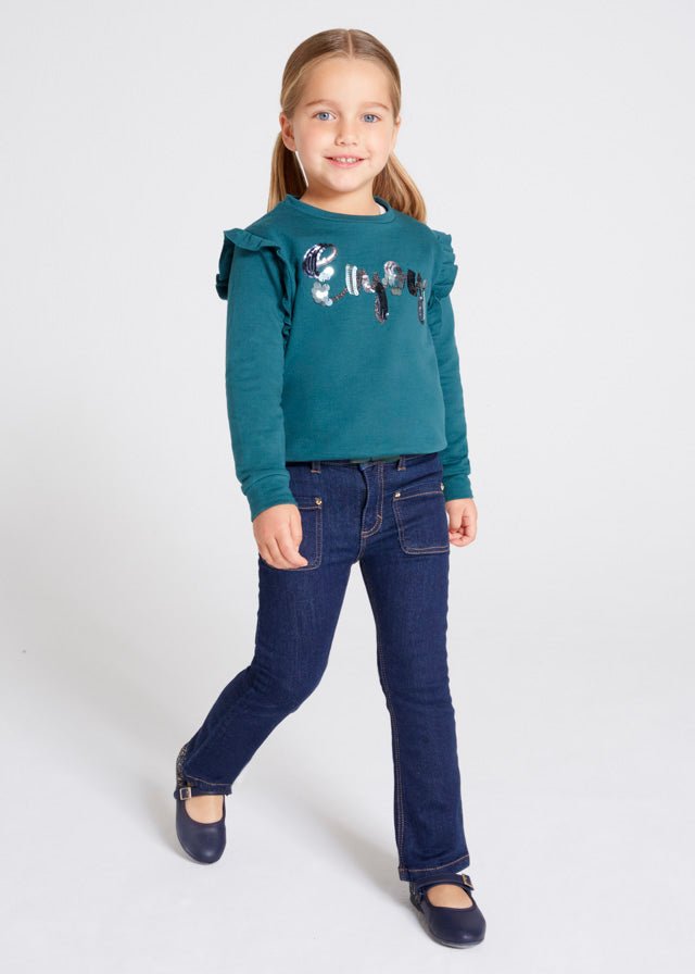 Pantalone Jeans a campana bambina Mayoral con cintura verde - ErreGiModaBimbo