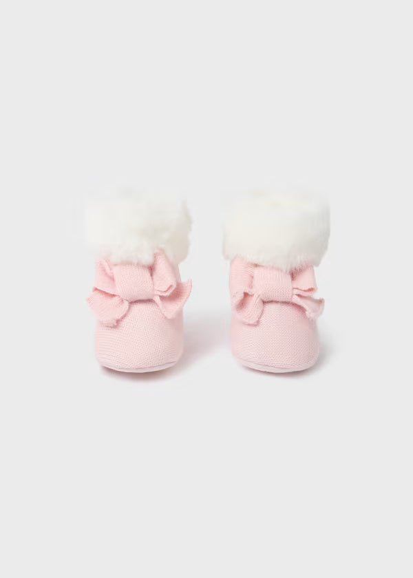 Stivaletto tricot pellicciotto neonata Mayoral Newborn rosa - ErreGiModaBimbo