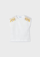 T-Shirt bianca bambina Mayoral frange gialle - ErreGiModaBimbo
