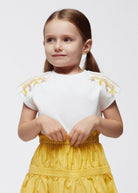 T-Shirt bianca bambina Mayoral frange gialle - ErreGiModaBimbo
