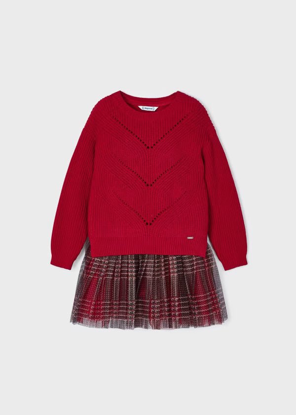 Vestito 2 pezzi combinato tulle con maglione bambina Mayoral rosso - ErreGiModaBimbo