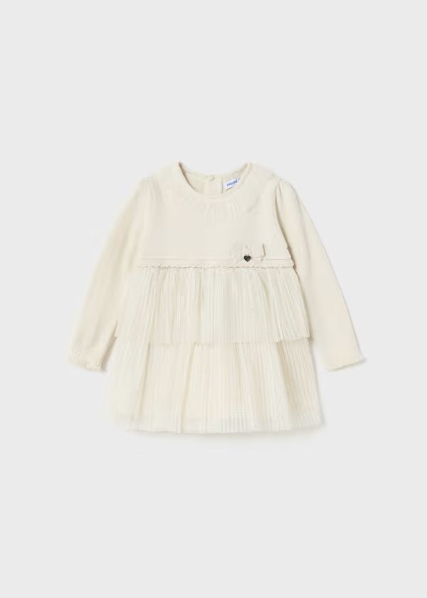 Vestito cerimonia combinato gonna tulle neonata Maoyral panna - ErreGiModaBimbo