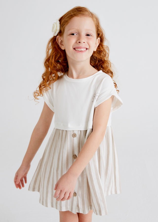 Vestito combinato bambina Mayoral righe beige - ErreGiModaBimbo