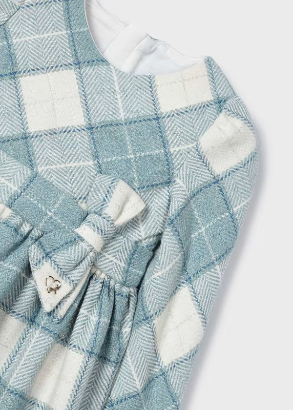 Vestito panno bambina Mayoral fantasia quadri azzurro - ErreGiModaBimbo